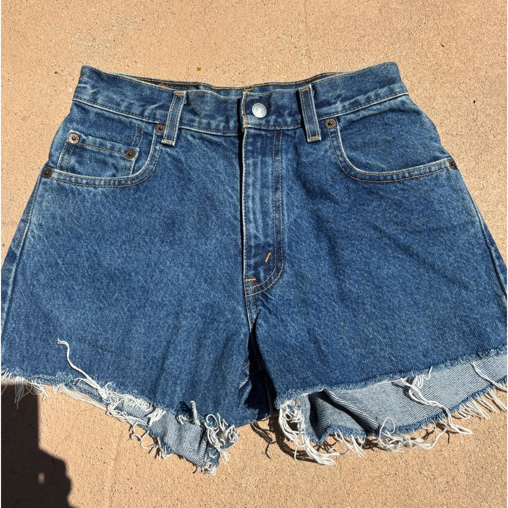 Vintage Levi shorts size 26 dark wash with fringe summer staple daisy dukes